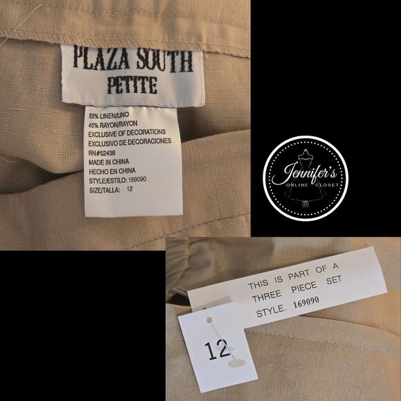 Plaza South Petite NWT Coral & Tan 2-Piece Linen Open Jacket and Top Size 12 - Picture 10 of 15
